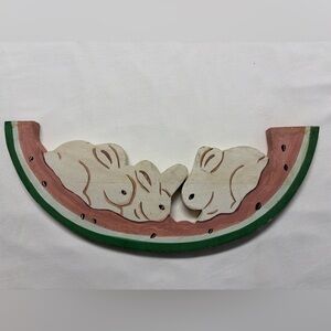 Vintage 1980s hand painted Bunny Rabbit wall Decor